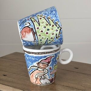 Circo Fortuna by Bellini Starbucks Collection Ceramic Christmas Mugs Two 12oz.